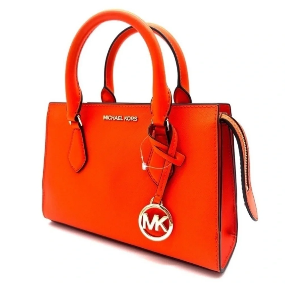 Michael Kors Sheila Small Center Zip Satchel Shoulder Crossbody Bag Orange/Gold
